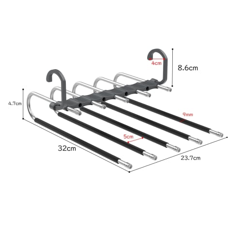 Housolution Pants Hangers, Set of 2, Pants Hangers for Slacks, Non-Slip, 5-Tier, Foldable Clothes Drying Rack, Space-Saving, Dual-Use, Non-Slip, Wrink