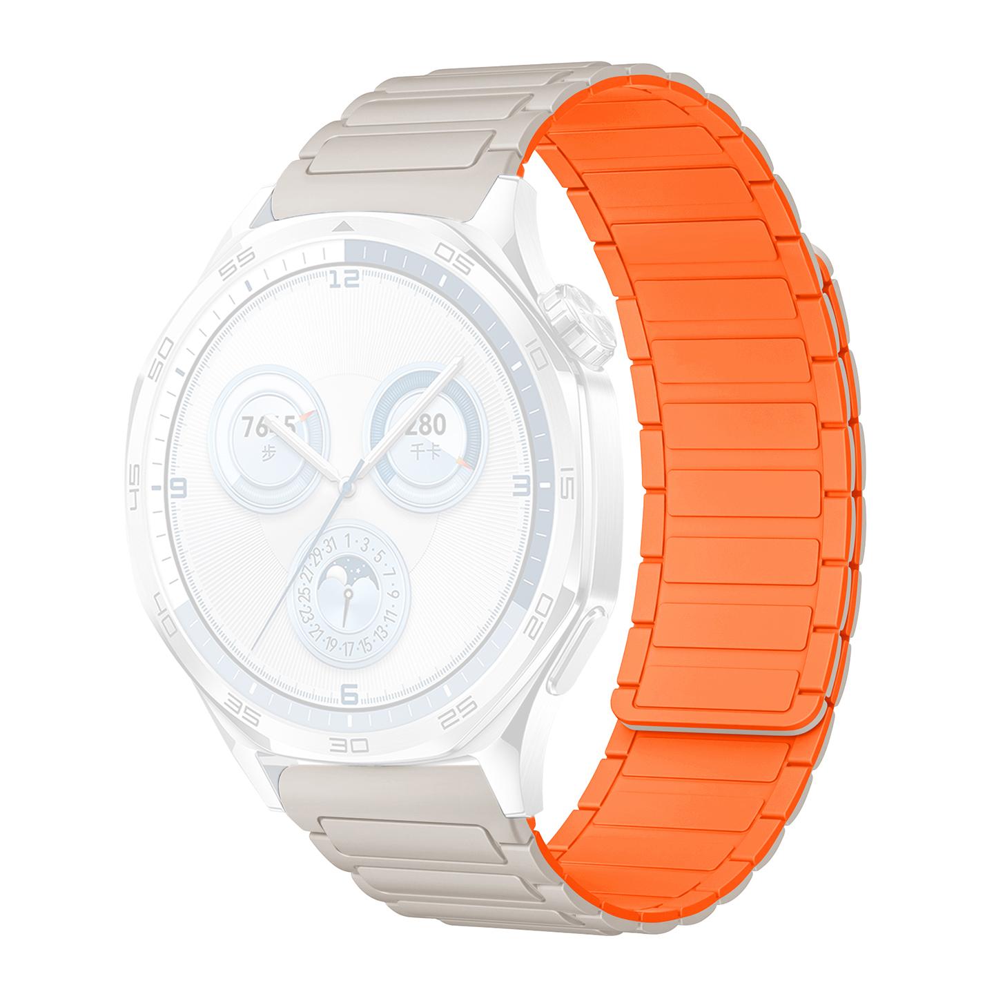 

For Garmin vivoactive 5/Venu 2 Plus Silicone Magnetic Strap 20mm 3-Bead Watch Band Starlight/Orange