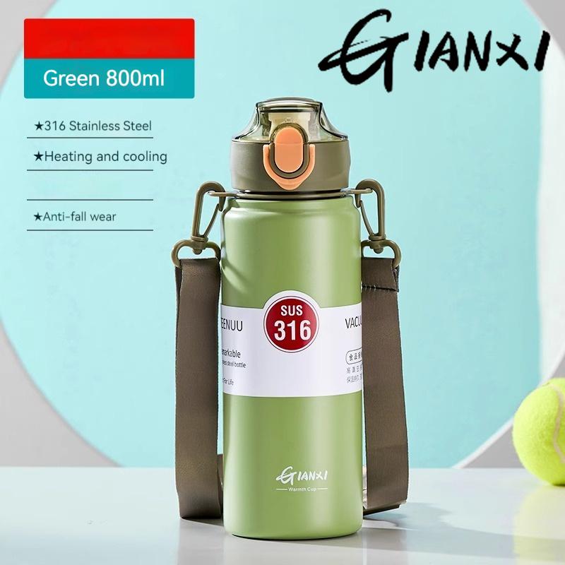 GIANXI 1000ml Spring Cap Large Capacity Vacuum Cup 316 Stainless Steel Coffee Cup Portable Outdoor Sports Water Bottle