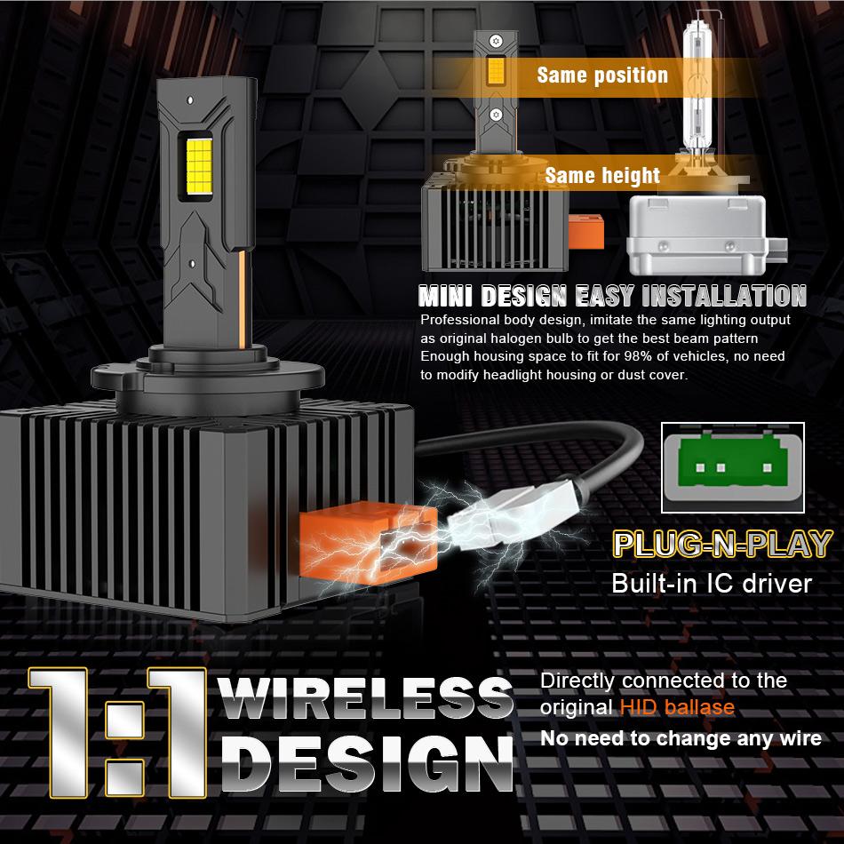 Dualvision D1S D3S LED-Scheinwerfer HID D2S D4S D5S D8 Turbo-LED 30000LM 35W Zweiseitiger CSP-Chip 6500K Plug&Play Auto-Lampe Xenon HID
