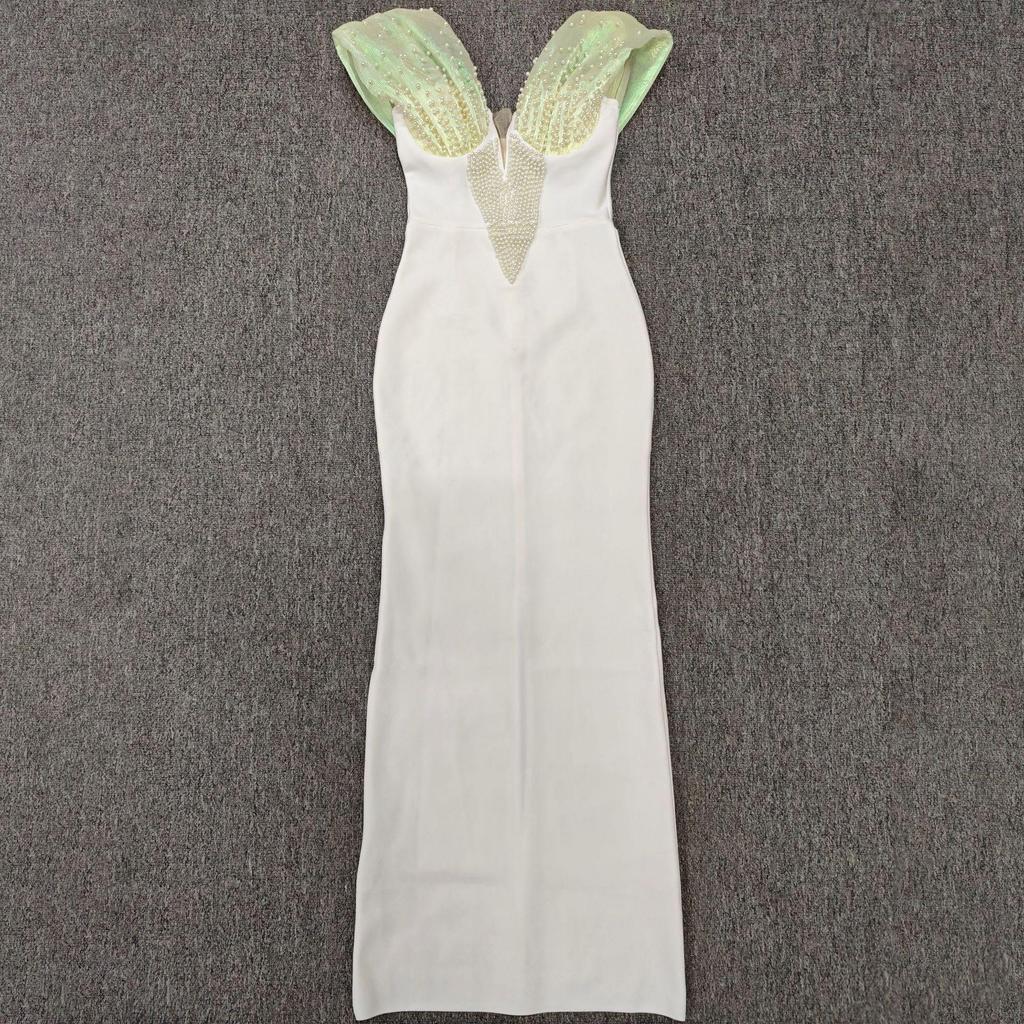 Rochie de seară elegantă franțuzească cu bandaj cu perle mărgelate 2025