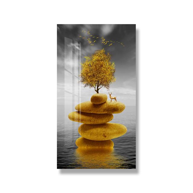 

Китайський фен-шуй Золоте багате дерево Картина на полотні Олень Пейзаж Lucky Stone Дзен Плакати Настінне мистецтво для декору вітальні Куадрос 30cm×60cm NoFrame
