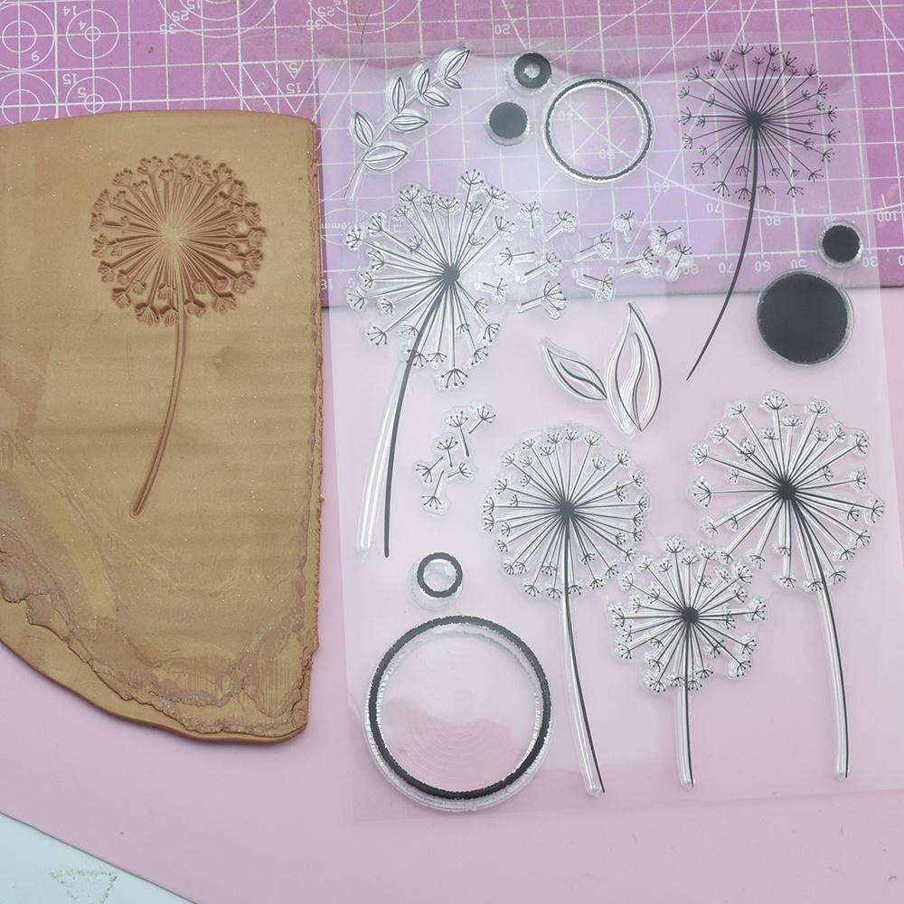 Silicone Dandelion Embossing Template for Polymer Clay & Ceramic Pottery - Reusable Textured Impressions, DIY Art Crafts, Jewelry Making, Mixed Colors