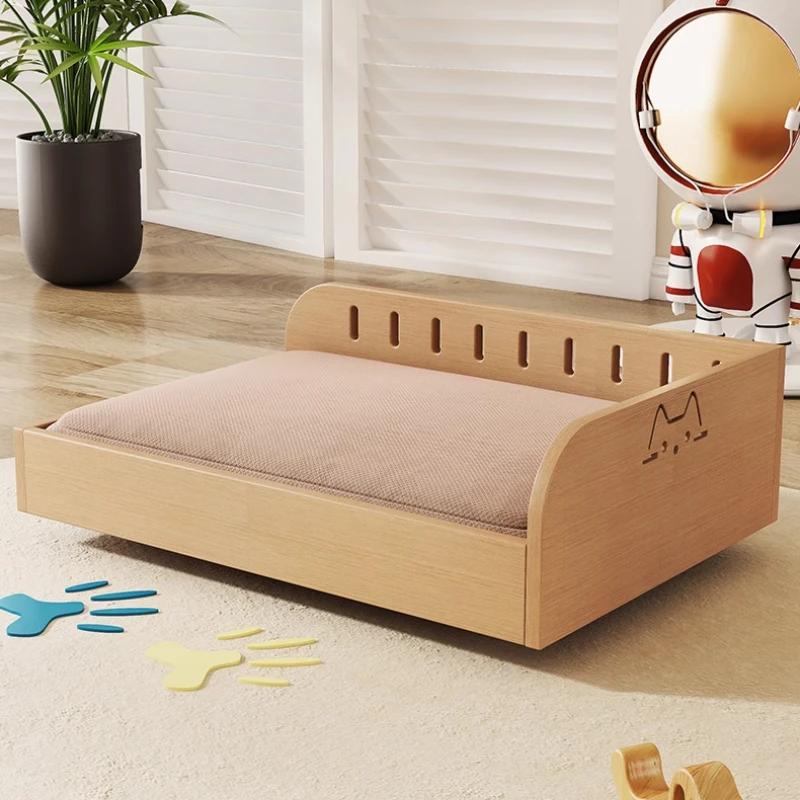 Massives Holz-Haustierbett, feuchtigkeitsbeständige Hundehütte, abnehmbares und waschbares Teddybär-Hundebett, Prinzessinnenbett, Vier-Jahreszeiten-Universal-Katzennest
