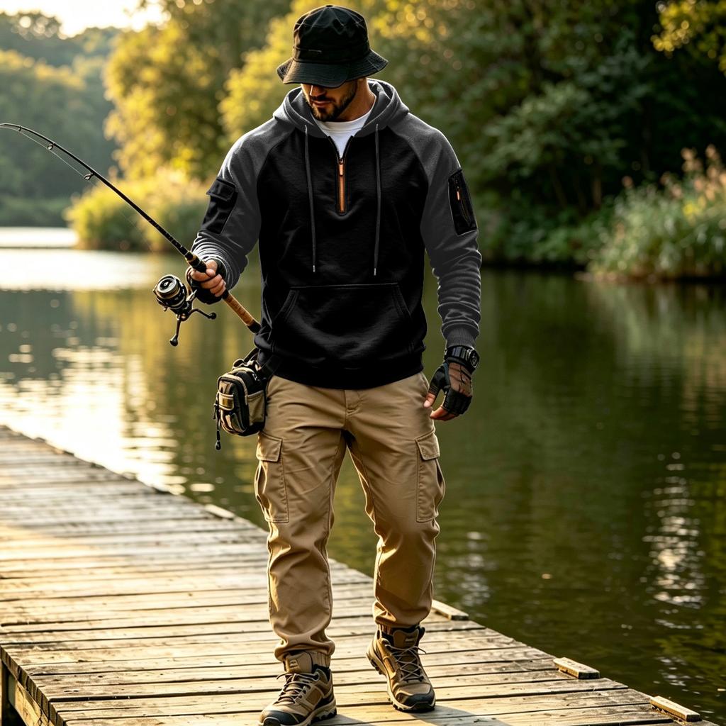 Men's Zip-Up Hoodie with Arm Pocket for Fall Winter Casual and Athletic Wear