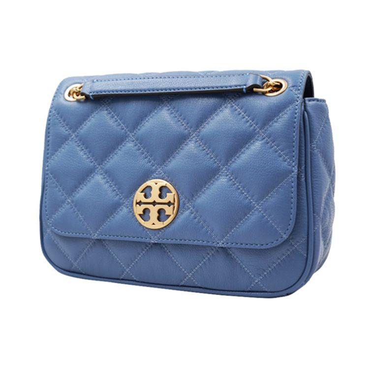 Tory Burch TB Willa Caviar Leather Quilted Chain Commuter Messenger Bag Women Bags Blue 82368-457