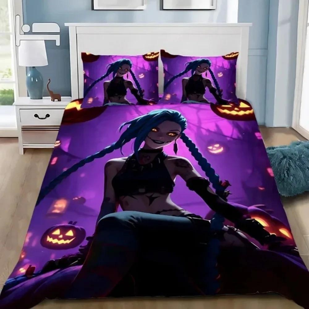 Exquisite 3D Arcane J-JinX Wallpaper Game Wild Rift Print Bedding Set Duvet Cover Comforter Bed Youth Girls Boys Gift