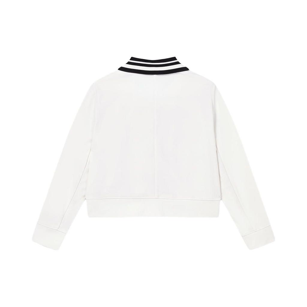 FILA Color Block Polo Neck Casual Open Front Long Sleeve Knit Sweater Women sweater Cloud-Mushroom-White F11W338501FWT