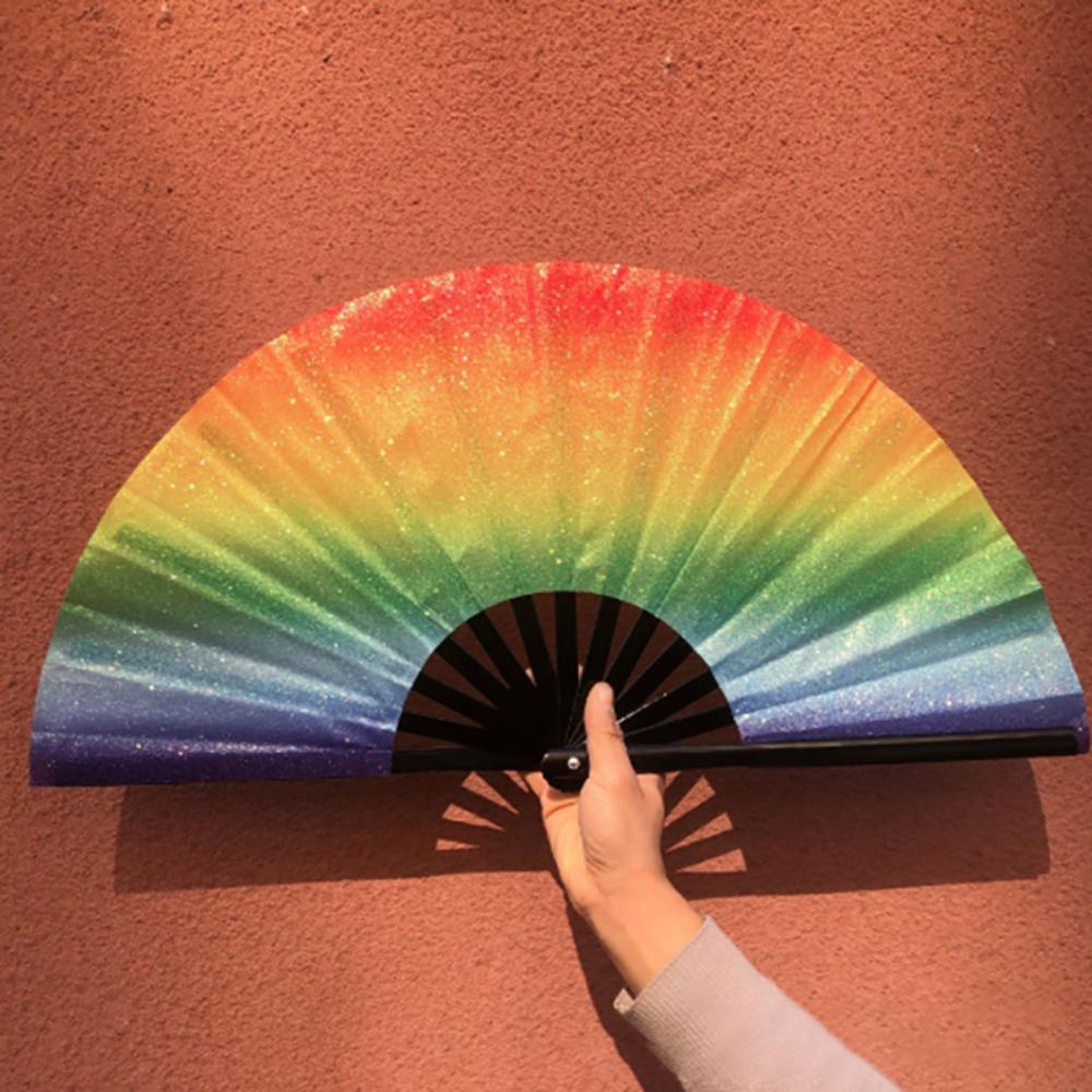 Shiny Glitter Sparkling Folding Fan Handheld 33cm Performance Dance Fan Decorative Kung Fu Fan Gift