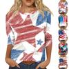 Modisches lässiges Damen-T-Shirt-Oberteil mit Rundhalsausschnitt, Dreiviertelärm und Unabhängigkeitstag-Aufdruck