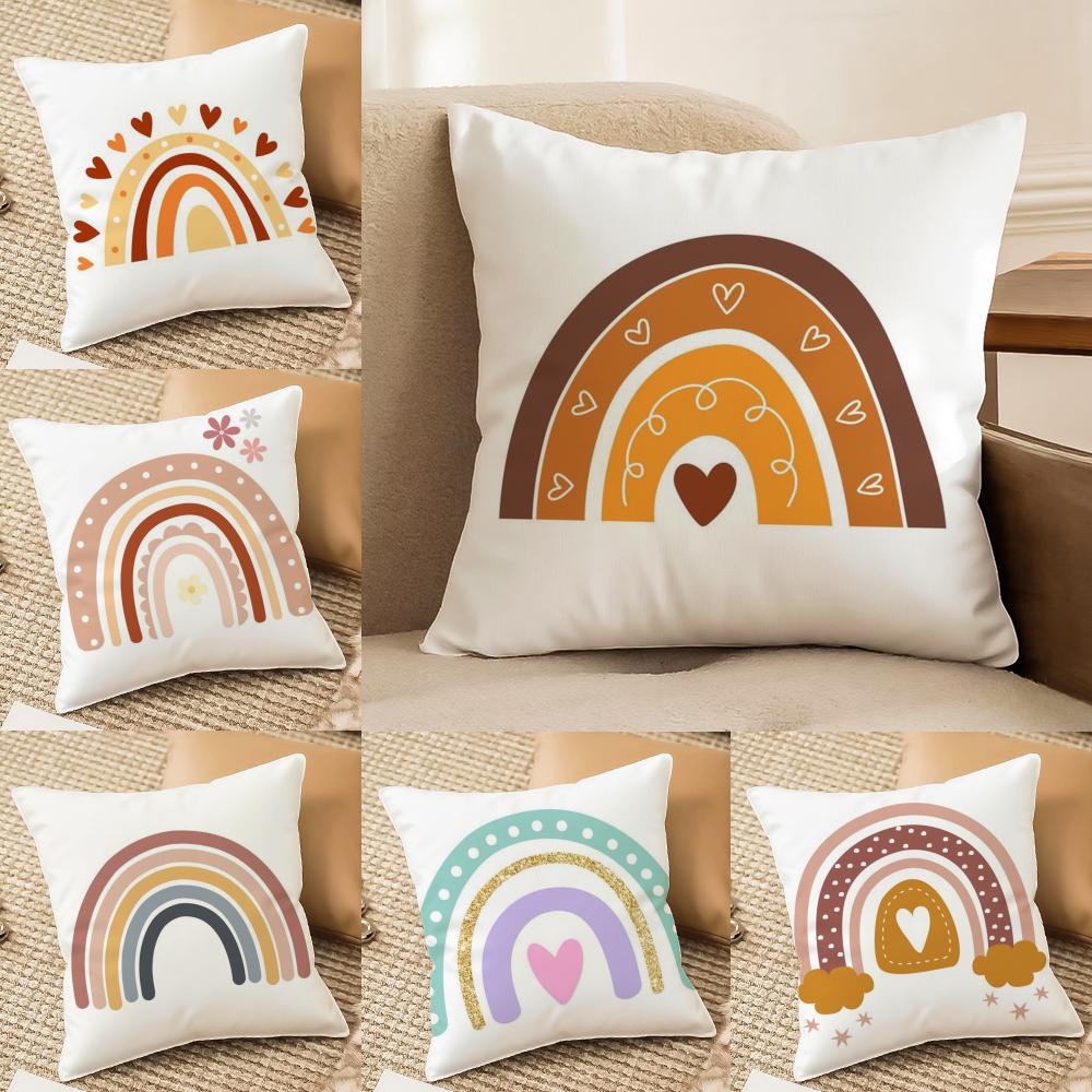 Rainbow Print Cushion Cover Soft Plush Double-Sided Printed Sofa Pillow Cushion Cover | Cozy All-Season Durable Decor Gift
