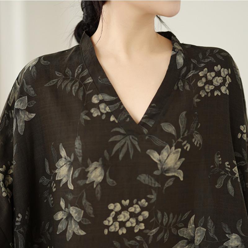 DIMANAF New 2026 Women Plus Size Spring Summer Beach Vintage Long Dress Floral Print Loose Oversize Maxi
