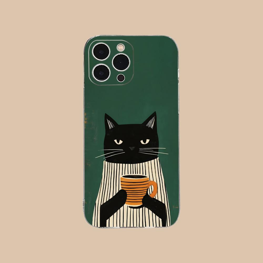 

Cute Coffee Cat Clear TPU Mobile Case for iPhone 17 16 15 14 13 12 11 X XR XS Air Pro Max Plus Mini Colorful Cover iPhone XS Max