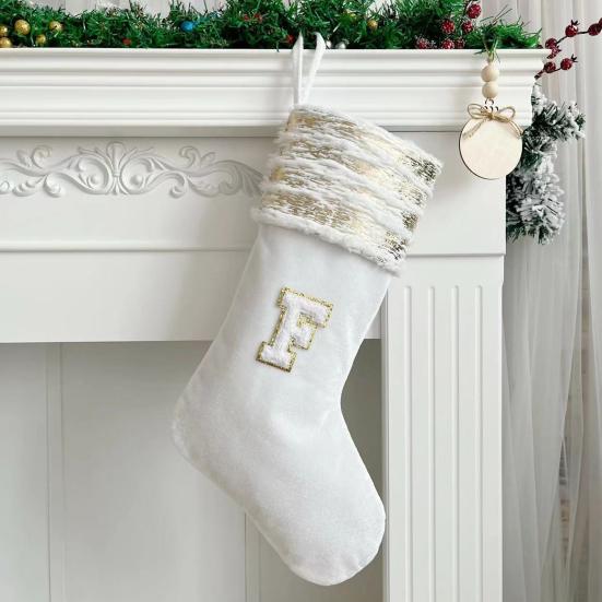 Brodert julestrømpe med snor med stor kapasitet Slitebestandig julebrevsokker hengende dekorasjon