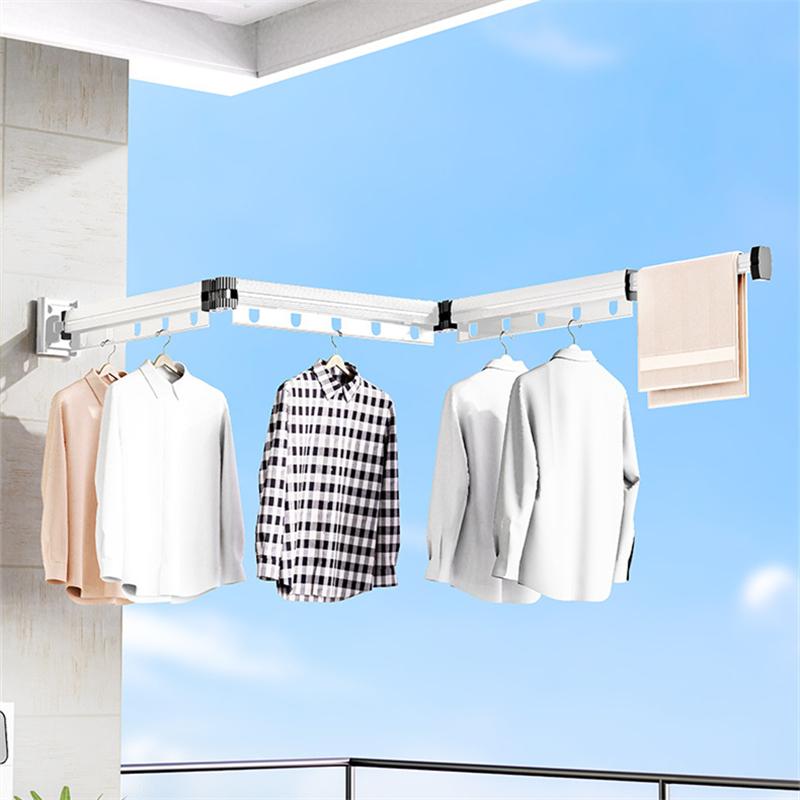 Folding Space Saver Hanger Wall-Mounted Foldable Aluminum Alloy Clothes Drying Rack for Balcony Bedroom Food Prep Area Living Room for Home
