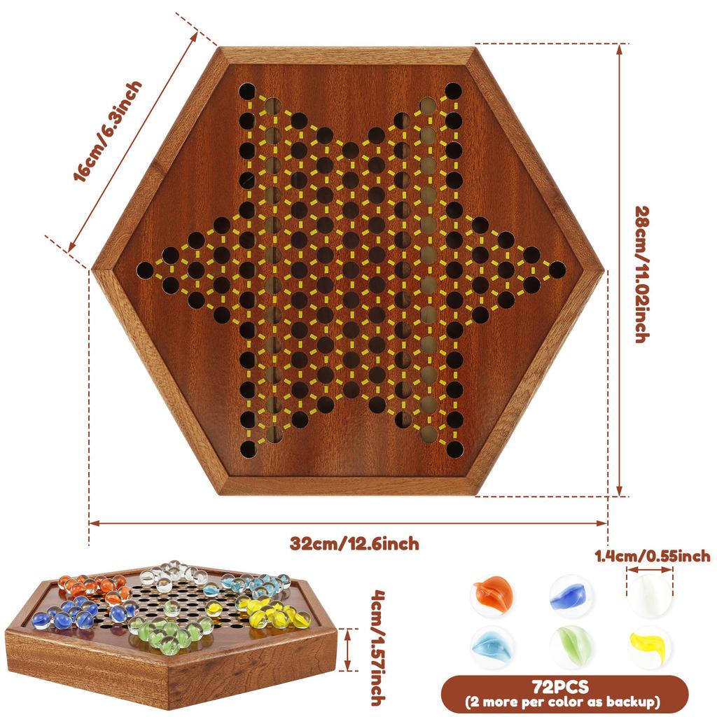 Chinesische Dame Holz Chinesische Dame Spiel mit Schubladen und 72 bunten Glaskugeln Lustiges Holz Brettspiel Strategie Familie