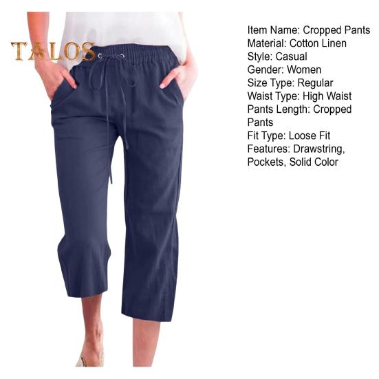 Pantaloni tăiați pentru femei, de culoare uni, pantaloni largi, la jumătatea gambei, cu talie elastică Pantaloni casual în stilul navetei