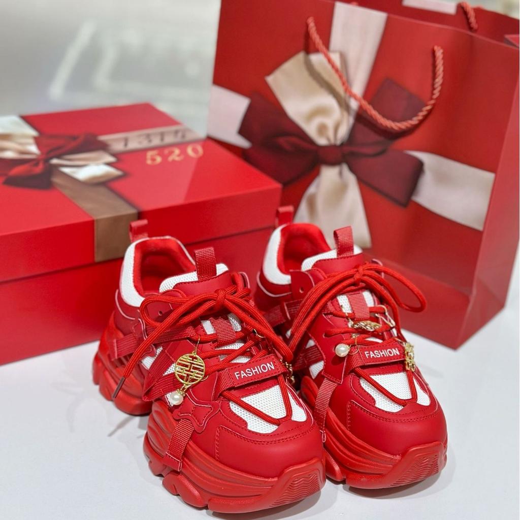 Sports Dad Shoes Women's Ins Tide 2025 New Small Versatile 7.5CM Foam Thick-soled Red Casual Wedding Shoes