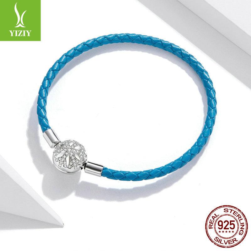 New 925 Silver Blue Leather Rope Basic Single Chain Pu Leather Woven Bracelet Jewelry Scb196