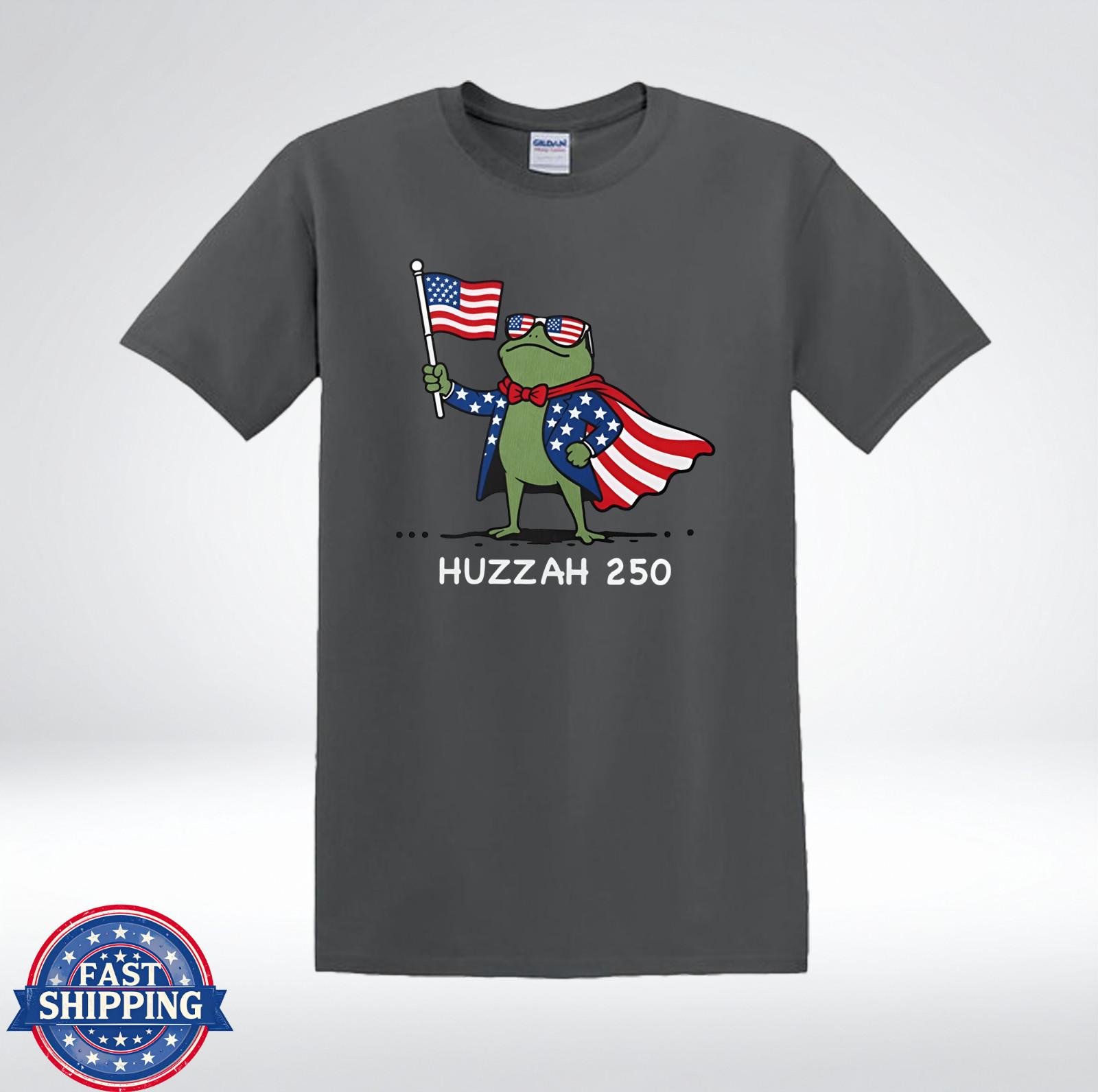 Huzzah 250 Funny Patriotic Frog USA Flag Independence Graphic T-Shirt S
