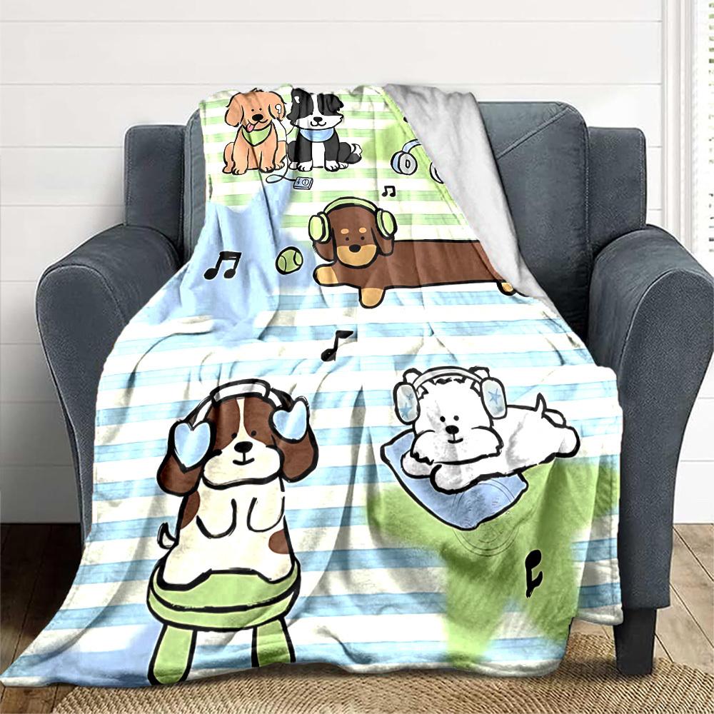 1pc Puppy Music Lightweight Flannel Blanket, Comfortable and Warm Blanket, for Office and Camping Sofa Bed, Livingroom030