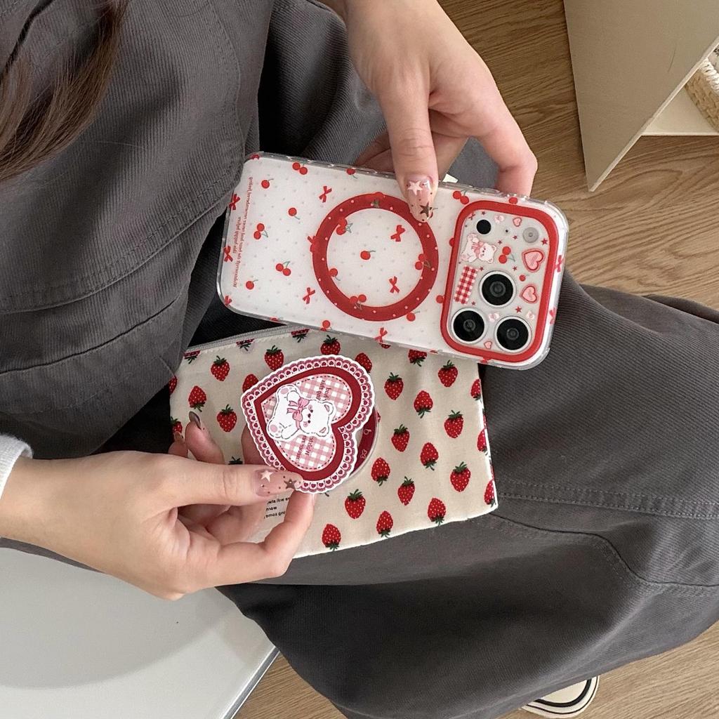 Cute Cartoon Cherry Bear Apple 17 Pro Max/iPhone 16/15P/14 Magnetic Case