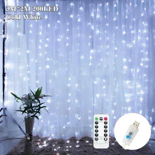 USB Curtain String Lights LED Christmas Light 8 Modes Decor Christmastide New Year Valentine's Day Indoor Bedroom Wedding Party