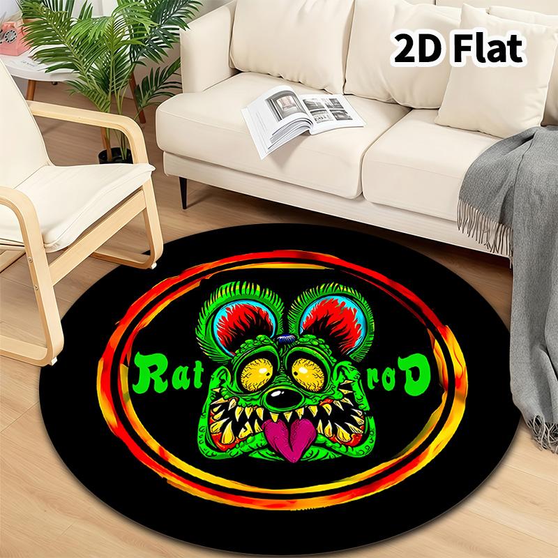 Rat Fink Round Area Rug Carpet Rug For Living Room Bedroom Sofa Playroom Decor Nonslip Floor Mat