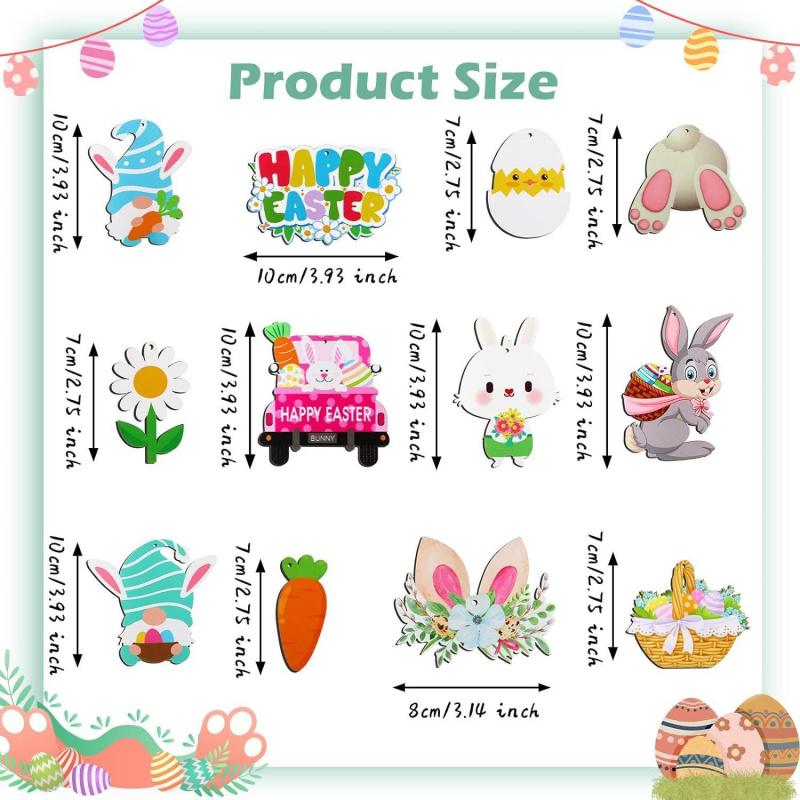 24 Stück Oster-Holzornamente Dekorative Hasen-Eier LKW-förmige Holzscheiben Feiertagsdekorationen Niedliche Hasen-Tischornamente