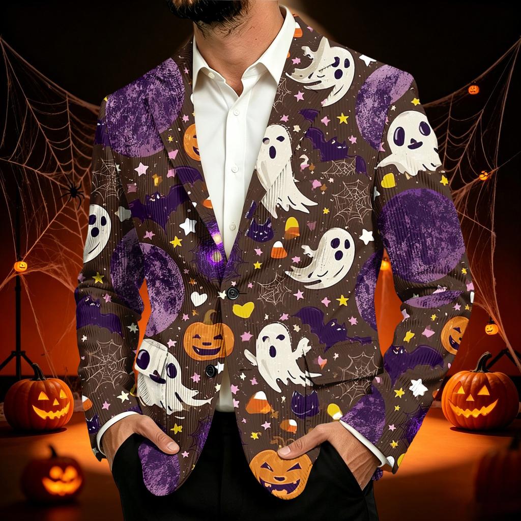 Men's Business Casual Corduroy with Halloween Print for Parties and Daily Wear