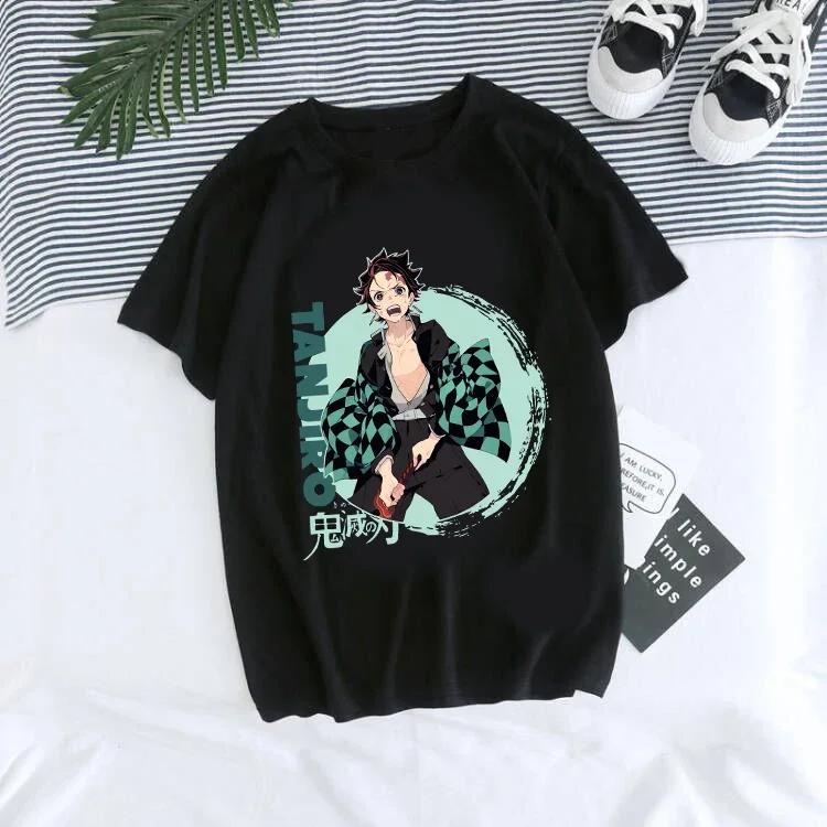Women T-shirt Kaus Grafis Anime Demon Slayer Uniseks Tanjirou Kamado Kaus Wanita Kimetsu No Yaiba Nezuko Kaus Wanita