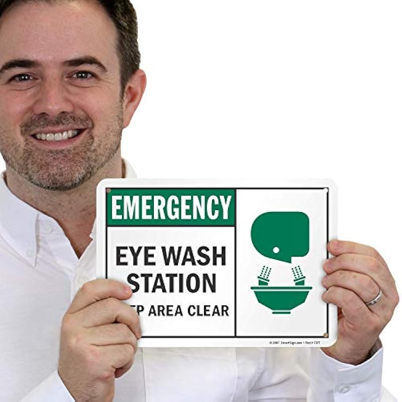 SmartSign - S-1452-PL-10 "Emergency Eye Wash Station - Keep Area Clear" Sign | 3 Plastic Black/Green on White