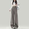 Spring Cement Gray Vintage High Waist Straight Wide Leg Cargo Denim Pants Women Casual Pants Oversize Denim Trousers