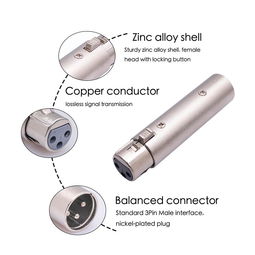 2pcs XLR Adapter XLR Male To Female Adapter XLR Female To Male Microphone Audio Converter Zinc Alloy Shell 3 Pin Female