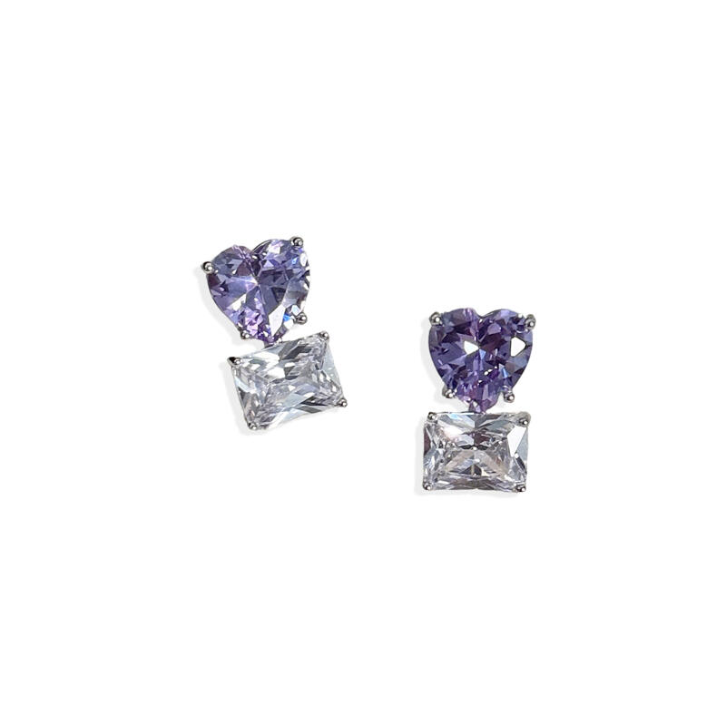 2026 Sparkling Purple Heart-Shaped Zircon Earrings for Women Girls New Popular Compact Stud Earrings Daily Jewelry Accessories