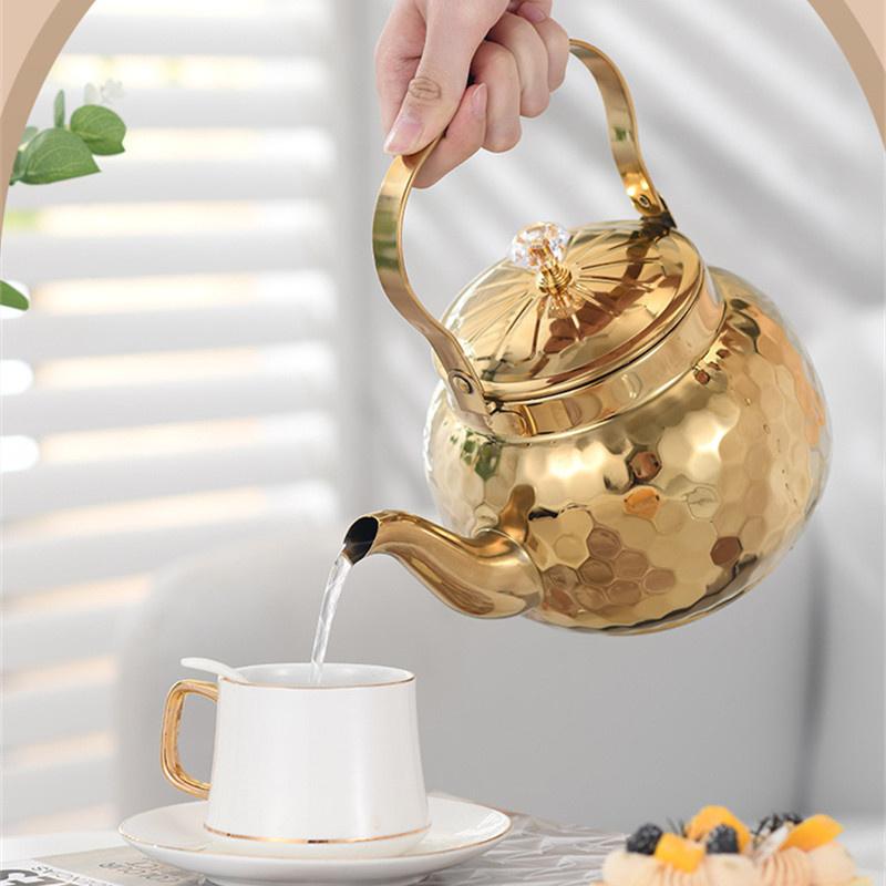 Luxury Gold Stainless Steel Water Kettle for Electric Ceramic Cooktop Coffee Tea Pot with Infuser Chinese Restaurant Tea Kettle