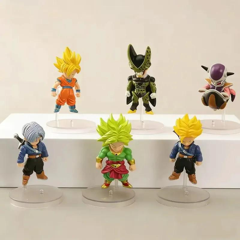 Anime Dragon Ball 6pcsSet Goku Broly Cell Frieza Trunks Action Figures Model Desktop Decoration Model Statue Collectible Gifts