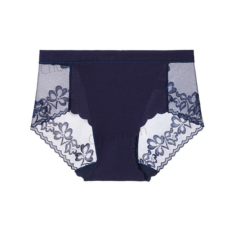 

High-Waisted Lace Floral Women s Sexy Briefs - Breathable, Comfortable, Hollow Design Extra Large синій