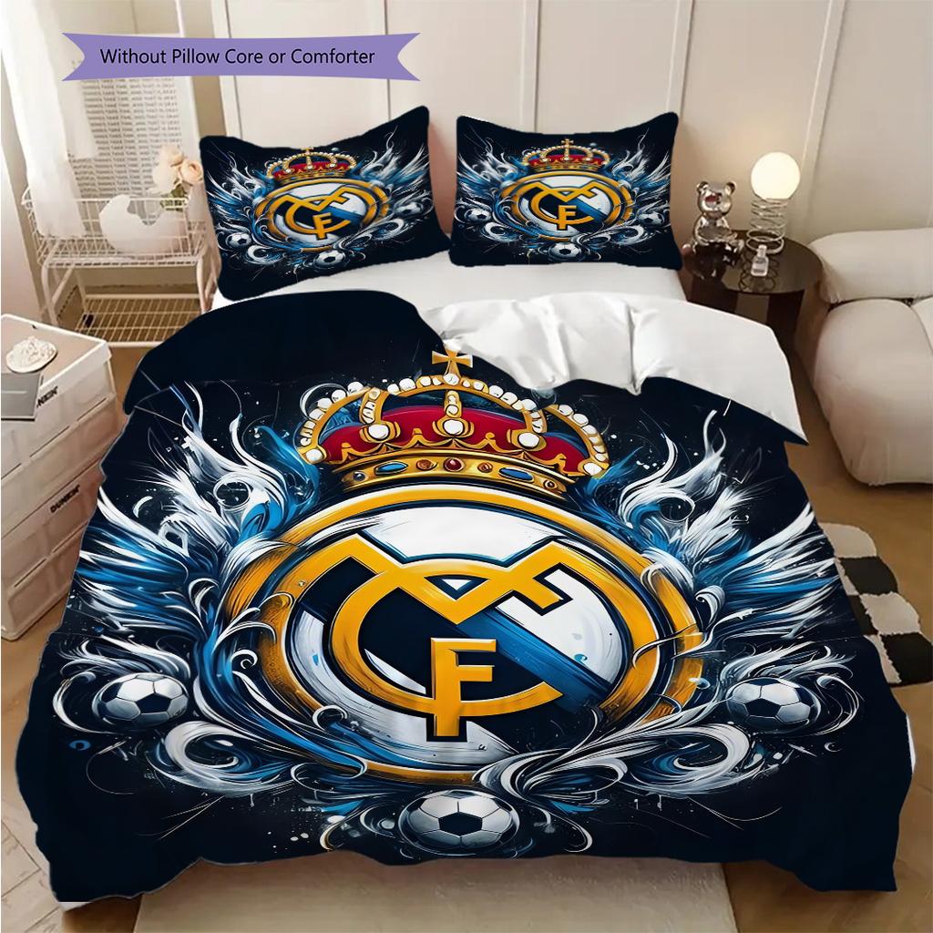 Real Madrid CF Vzorované povlečení Sada prošívaných dek s povlakem na polštář Domácí dekorace Narozeninový dárek (1 * povlak na přikrývku + 2 * povlak na polštář, bez výplně)
