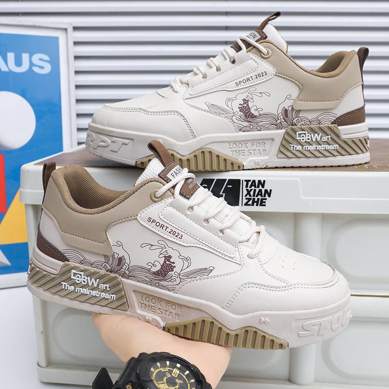 Vulcanized Shoes for Men Flat Comfortable Soft Casual Sneakers Outdoor Sports Fashion Lace-up Leather Skate Shoes Men