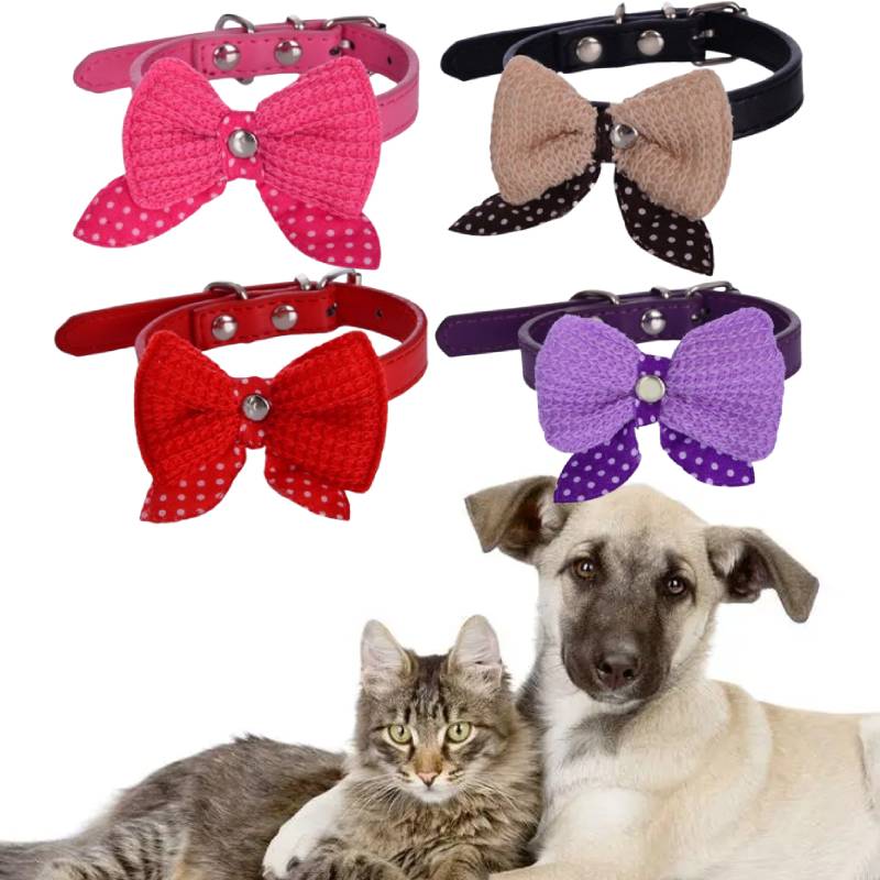 Pu Bowknot Leather Dog Collars Adjustable Puppy Pet Cat Necklace Decoration Neck