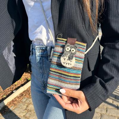 Phone Neck Pouch Bag Multicolor Striped Owl