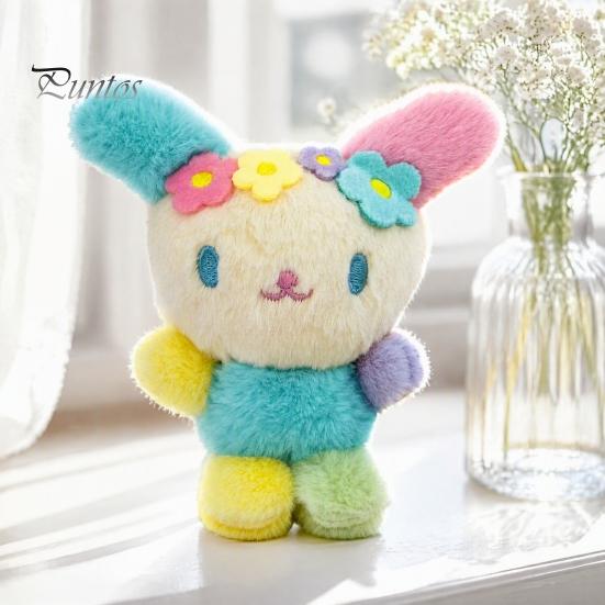 Healing Style Key Ornament Cute Fluffy Rabbit Keychain, Plush Card Holder Pendant with Gift for Students Flower Embroidery, Kawaii Bag Charm