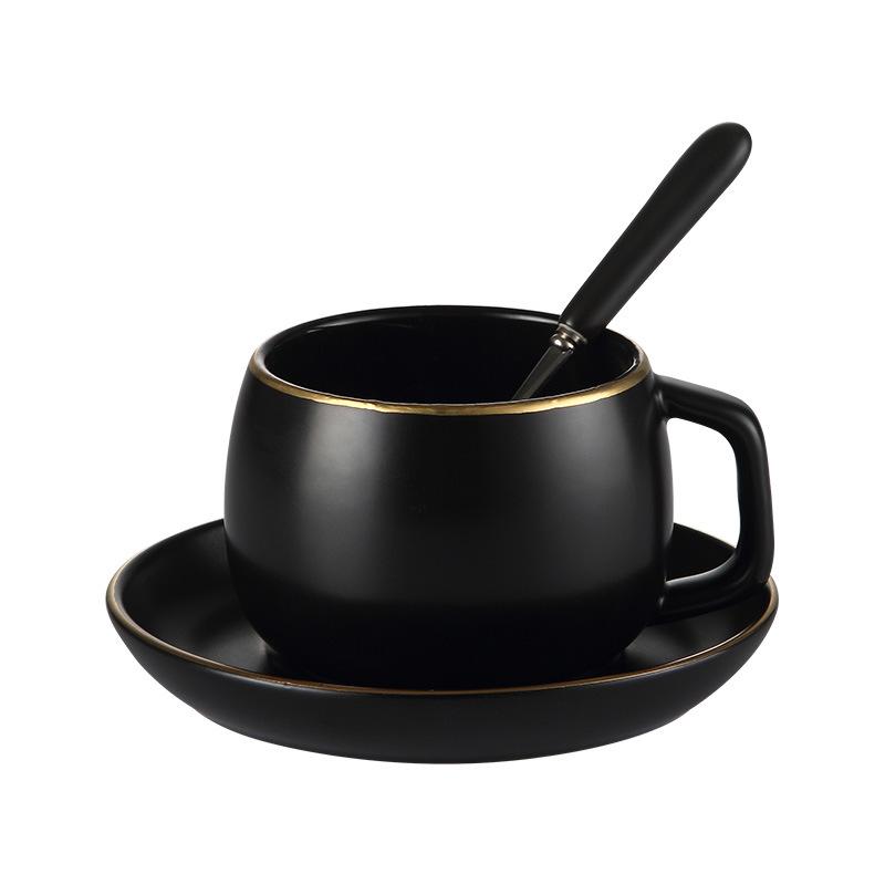 Set modern de căni de cafea și farfurii din ceramică alb-negru, simplu, mat, cu margine aurie, ceașcă de apă pentru afaceri, ceașcă de ceai de după-amiază, cadou nordic