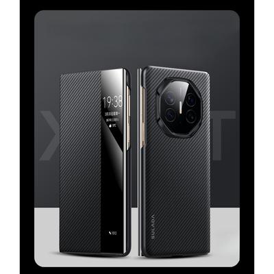 Luxury Business Matte Carbon Fiber Magnetic Folding Leather Case for Huawei Mate XT High Shell Flip Lens Full Shockproof Protect Cover