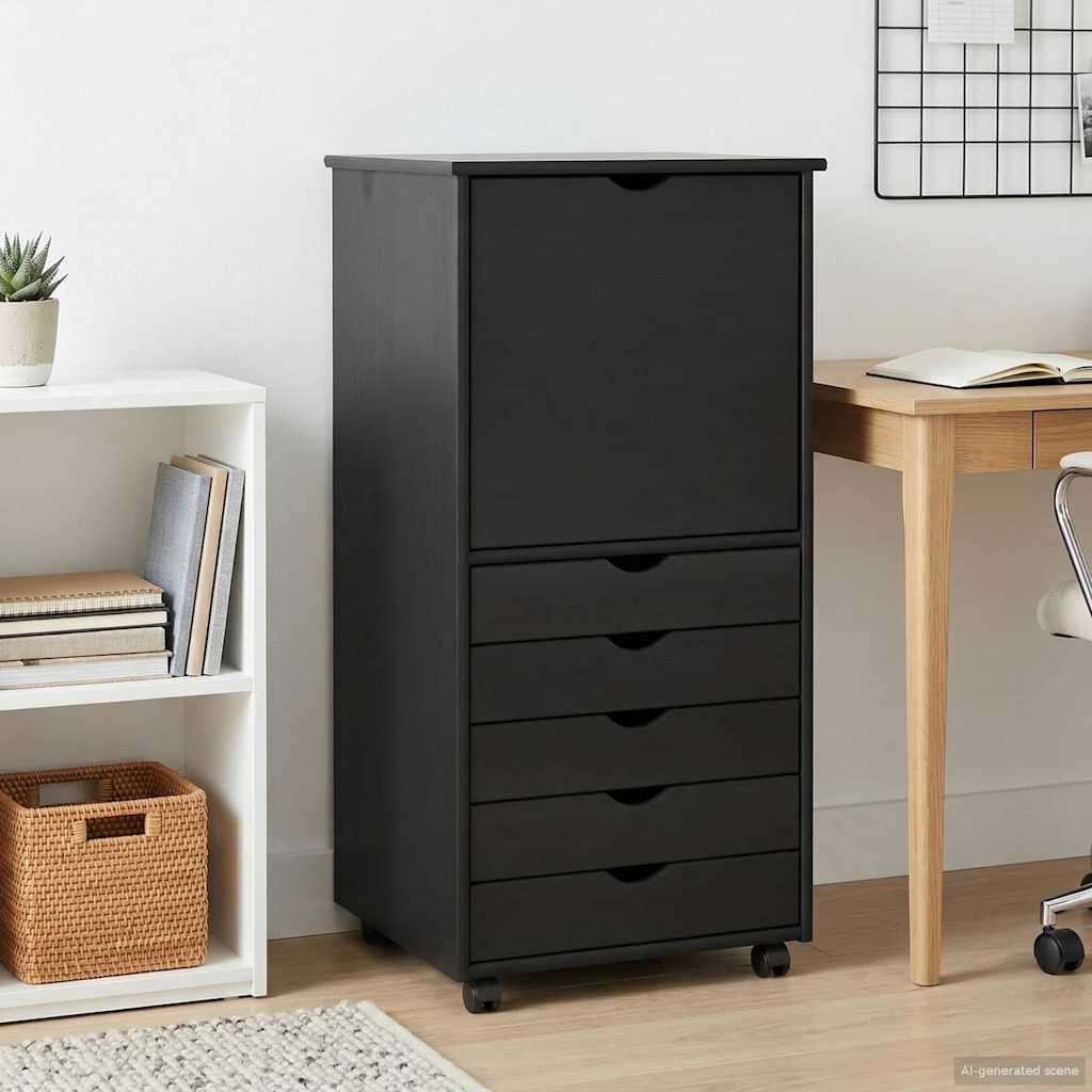 Mobile Cabinet with Wheels Black 53 x 39 x 103 cm Solid Pine Wood