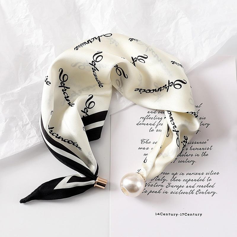 Women's Magnetic Buckle Neck Scarf Polka Dot Paisley Stripe Printed Thin Ribbon Scarf For Shirt Work Outfit Spring Summer Styling