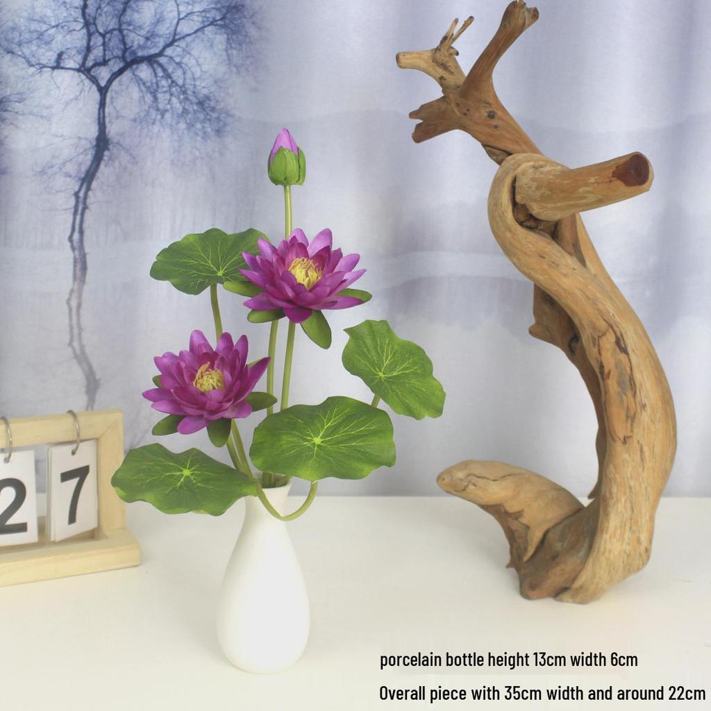 Artificial Silk Lotus Flower Ornament for Buddha Altar - Decorative Bonsai Guanyin Flower