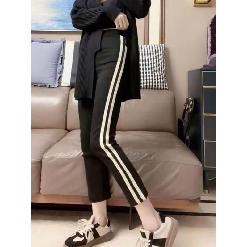 Mm Autumn Stripes Cropped Fat Sister Stretch Sports Pants