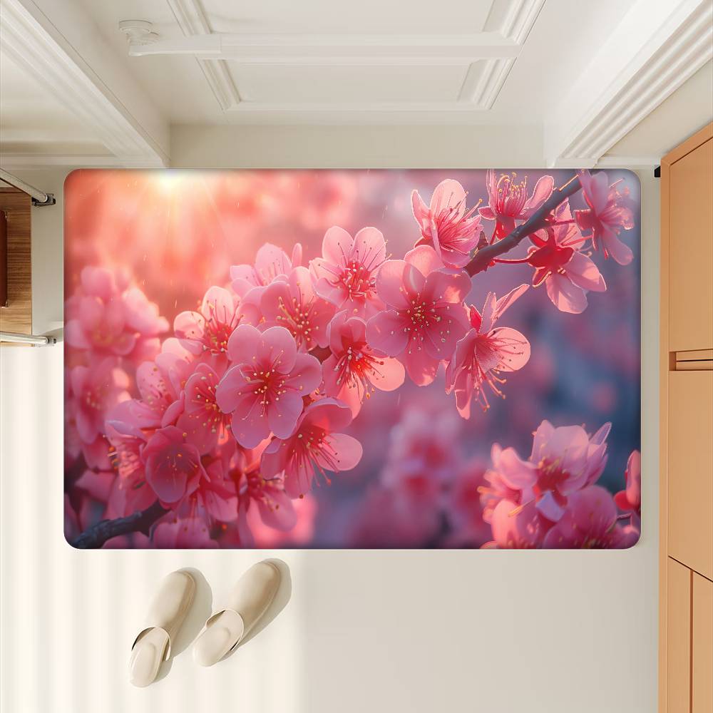 Cherry Blossom Art Pattern Hallway Carpet Non-Slip Laundry Room Mat Laundry Decor Balcony Child Living Room Bedside Area Rugs